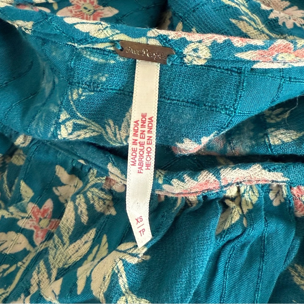 Free People Luna Ruffle Mini Dress | Teal Floral | Size XS - Picture 4 of 4